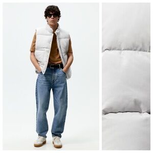 NWT. Zara Man Light Gray Quilted Vest. Size L.
